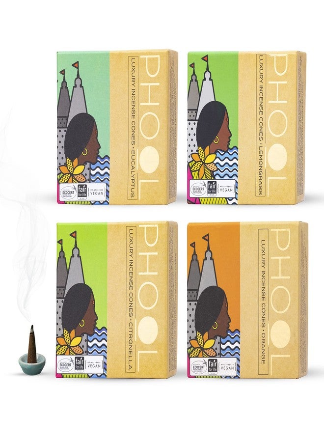 PHOOL LUXURY INCENSE بخور فول الفاخر، مخاريط بخور طبيعية (عبوة من 4 قطع) | روائح سيترال - سيترونيلا، أوكالبتوس، ليمون، برتقال | مخاريط بخور عضوية 100% | طارد طبيعي للبعوض - Image 1